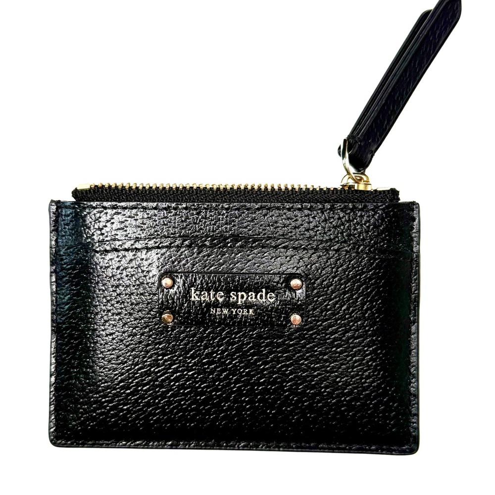 Kate Spade Black Leather Textured Zipped Card & Coin Wallet